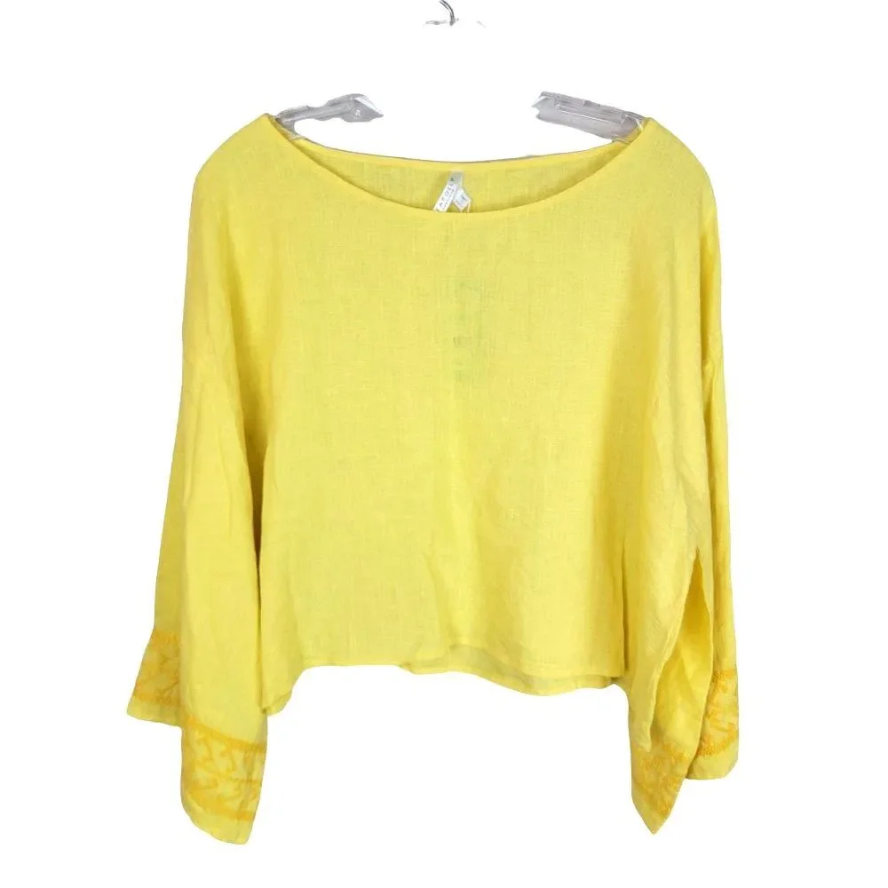 Seafolly Brightfolk Lime Light Cropped Oversized Flare Sleeves Linen Top Size XS